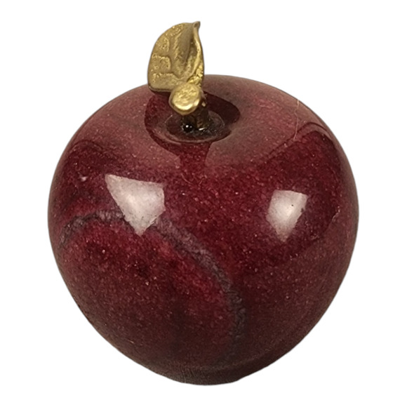 Vintage Red Apple Paperweight Brass Stem - Picture 2 of 4